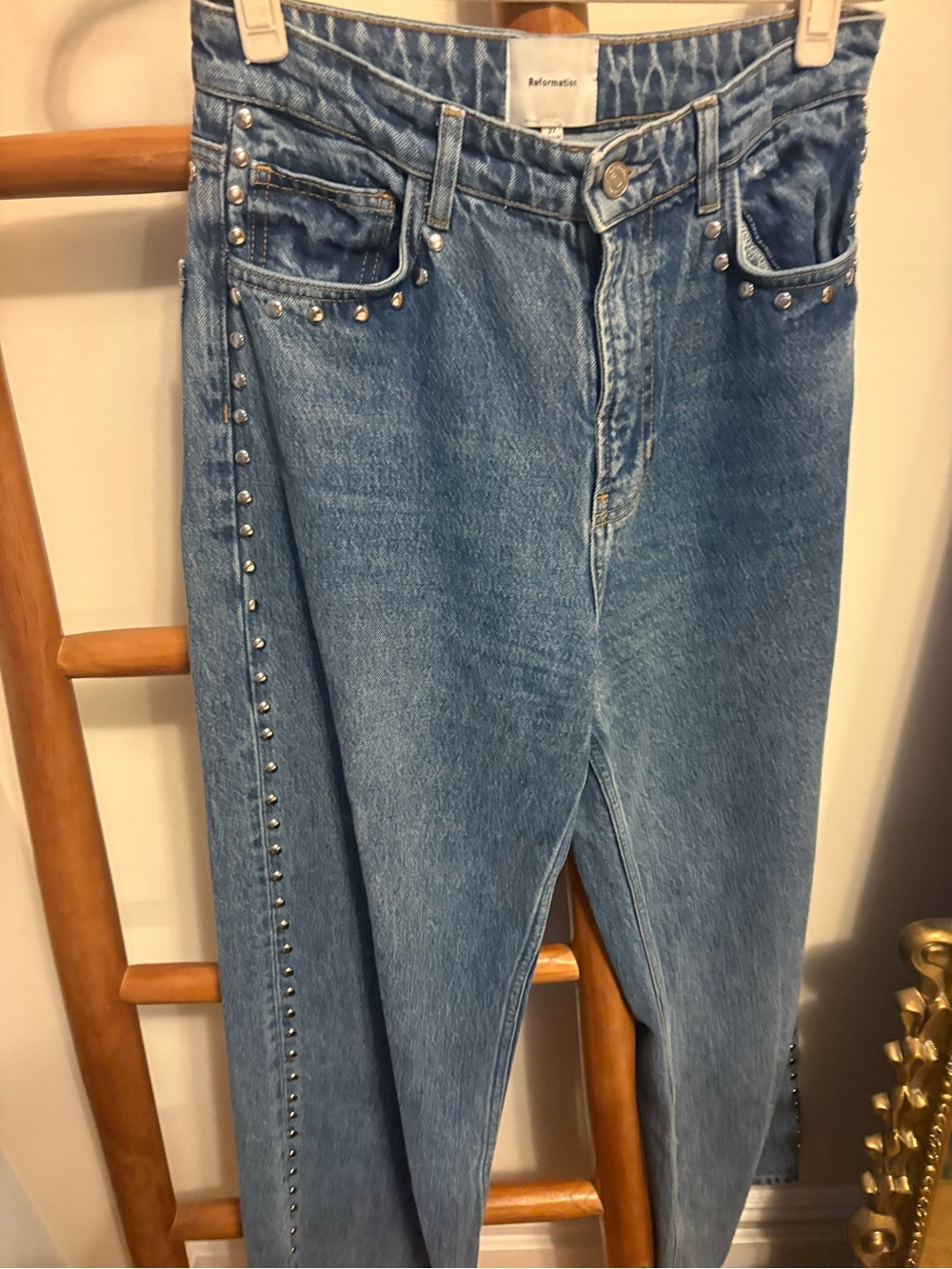 Reformation Light Blue Cary High-Rise Studded Jeans